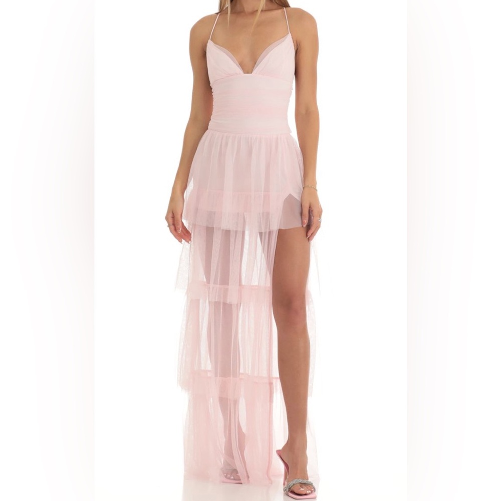 Lucy in the Sky Pink Plunge Maxi Dress